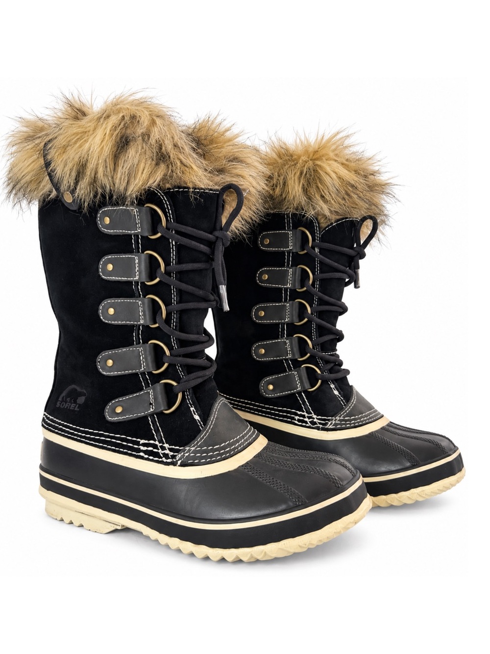 SOREL Joan of Arctic Waterproof Winter Snow Boots Black Stone Faux Fur Women’s 7